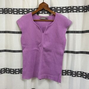 Vintage Y2K Croft & Barrow Lilac Knit Top L Sleeveless Cotton Blend‎ Split Neck
